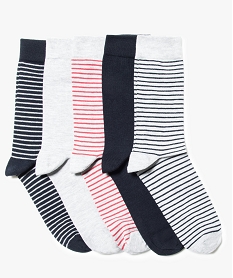 GEMO Lot de 5 paires de chaussettes hautes rayées Blanc