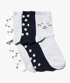 GEMO Lot de 5 paires de chaussettes hautes avec détails dorés Bleu