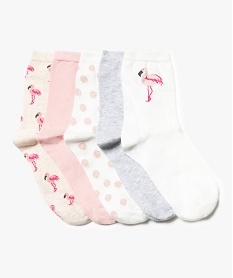 GEMO Lot de 5 paires de chaussettes hautes motif flamant Rose