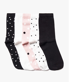 GEMO Lot de 5 paires de chaussettes assorties à pois Rose