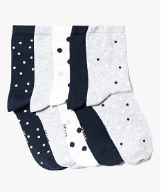 GEMO Lot de 5 paires de chaussettes assorties à pois Bleu