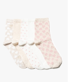 lot de 5 paires de chaussettes hautes avec motifs coeurs beige7349501_1