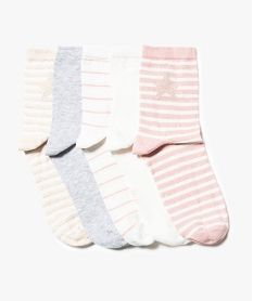 GEMO Lot de 5 paires de chaussettes rayées Rose