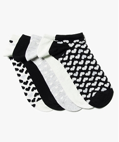 GEMO Lot de 5 paires de chaussettes ultra courtes motif cœur Noir