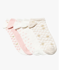 GEMO Lot de 5 paires de chaussettes ultra courtes motif cœur Beige