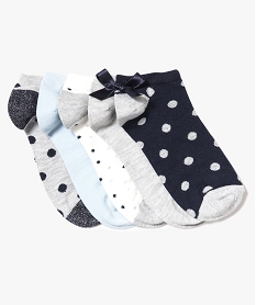 GEMO Lot de 5 paires de chaussettes ultra-courtes à motifs Bleu