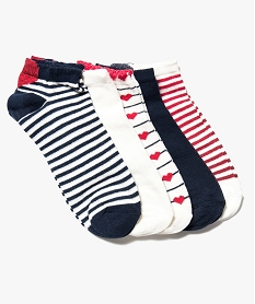 GEMO Lot de 5 paires de chaussettes tricolores ultra courtes Imprimé