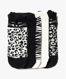 GEMO Lot de 5 paires de chaussettes ultra courtes motifs animaliers Noir