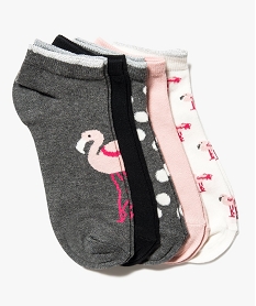 GEMO Lot de 5 paires de chaussettes thème flamant rose Gris