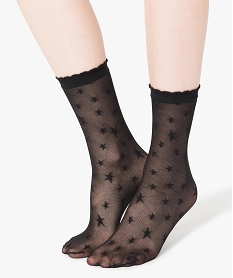 GEMO Lot de 2 paires de socquettes à motifs noir standard