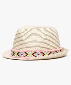 GEMO Chapeau type panama avec ruban multicolore tissé Beige