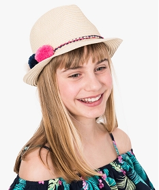 GEMO Chapeau trilby avec tresse et pompons Beige