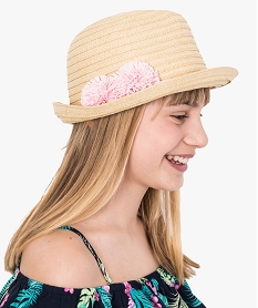 GEMO Chapeau trilby avec pompons en laine Beige