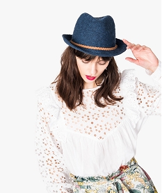 GEMO Chapeau trilby en maille façon tricot Bleu