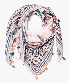 foulard a motifs multicolores et pompons multicolore7374201_1