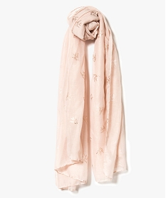 foulard oversize en voile fin a motifs oiseaux brillants rose7374601_1