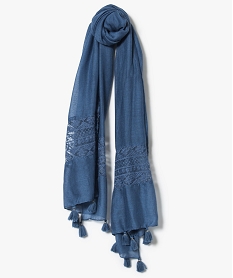 foulard uni avec dentelle et pompons bleu7374701_1