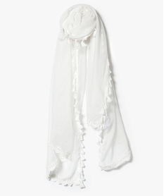 foulard uni rectangle a broderies et pompons blanc7377101_1