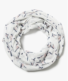 GEMO Foulard snood imprimé oiseaux et sequins Blanc