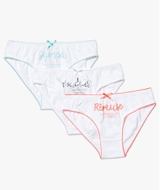 GEMO Lot de 3 slips en coton à messages blanc standard
