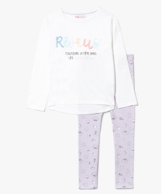 GEMO Pyjama 2 pièces avec inscriptions pailletées et motifs coquillages blanc standard