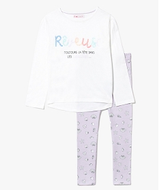 GEMO Pyjama 2 pièces avec inscriptions pailletées et motifs coquillages Blanc