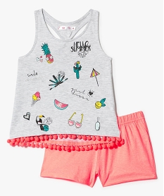 GEMO Pyjashort fille à motifs estivaux fluo Gris