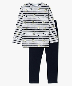 GEMO Pyjama 2 pièces  avec haut rayé et motifs kaki fonce