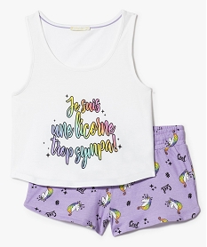 GEMO Pyjashort deux pièces licorne blanc standard