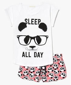 pyjashort 2 pieces motif panda blanc pyjamas7396301_1