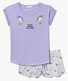 GEMO Pyjashort deux pièces motifs licorne violet standard