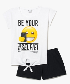 GEMO Pyjama tee-shirt et short avec noeud sur le ventre - Emoji blanc standard