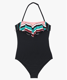 GEMO Maillot de bain une pièce avec volant coloré sur la poitrine Noir