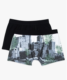 GEMO Lot de 2 boxers uni et imprimé urbain Noir