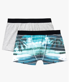 lot de 2 boxers uni et a motifs palmiers gris7407001_1