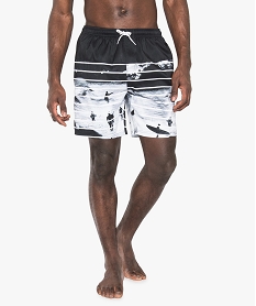 GEMO Short de bain rayé imprimé plage Noir