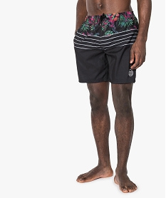 short de bain noir imprime tropical et rayures noir maillots de bain7411501_1