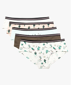 GEMO Lot de 5 shorties à motifs avec ceinture pailletée Vert