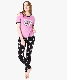 pyjama 2 pieces imprime a epaules denudees violet7418201_1