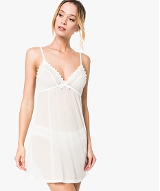 GEMO Nuisette en voile motifs plumetis blanc chine