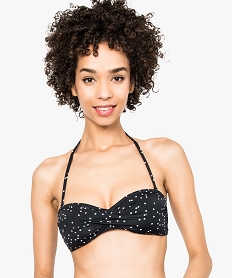 GEMO Haut de maillot de bain femme bandeau à bretelles amovibles noir vif