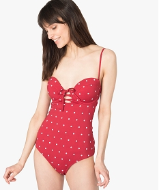 GEMO Maillot de bain 1 pièce à pois Rouge