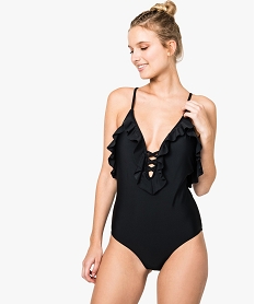 GEMO Maillot de bain 1 pièce volanté Noir