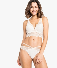 GEMO String en microfibre et dentelle Beige