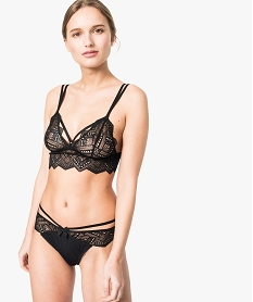 GEMO String en microfibre et dentelle Noir