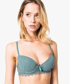 soutien-gorge a armatures motif plumetis et dentelle vert7438001_1