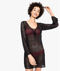 GEMO Robe de plage en dentelle transparente noir vif