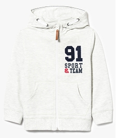 GEMO Sweat french terry à capuche zippé sur lavant avec écusson poitrine gris standard