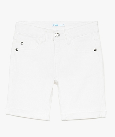 GEMO Short garçon en slub twill stretch à revers Blanc