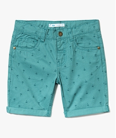 GEMO Bermuda garçon en coton twill avec motifs et revers cousus Vert